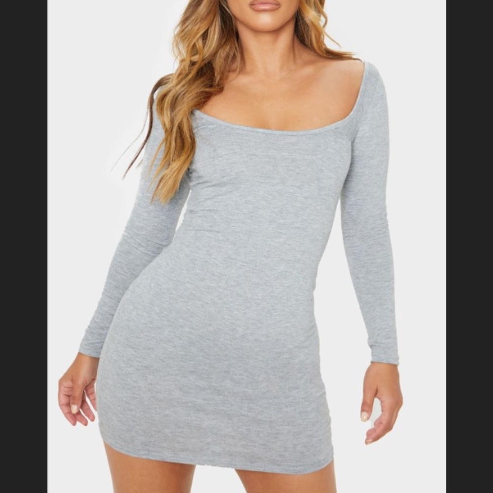 Petite grey long sleeve mini dress